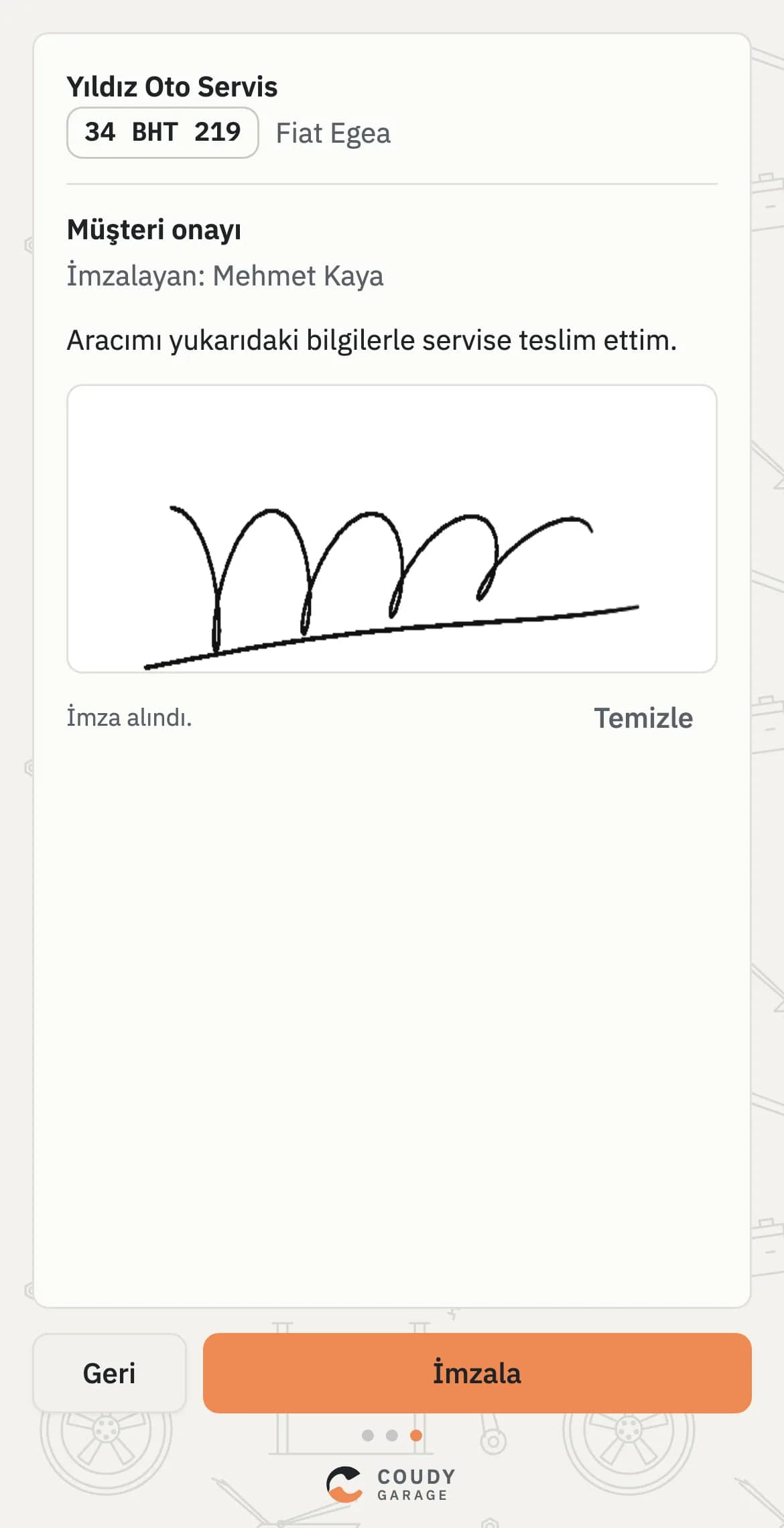 Müşterinin telefonunda onay ve imza